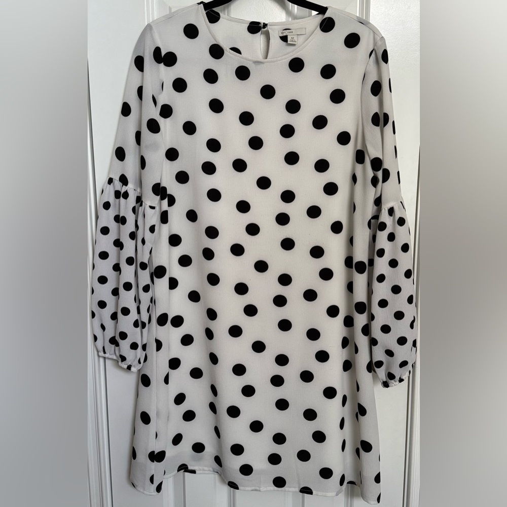 Cato Black and White Polka Dot Long Sleeve Dress